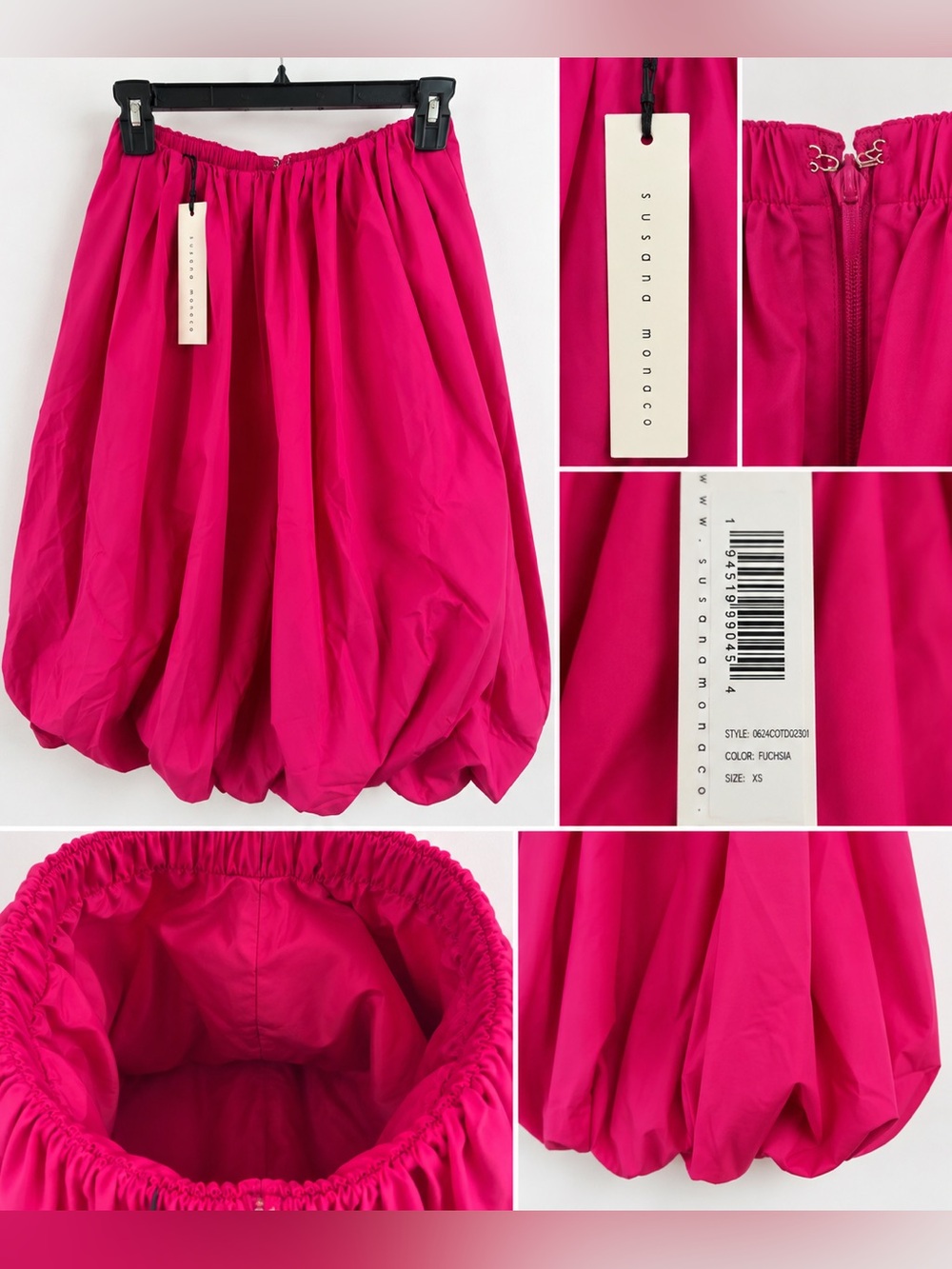 Susana Monaco Fuchsia Bubble Skirt XS NWT Balloon Hem Hot Pink